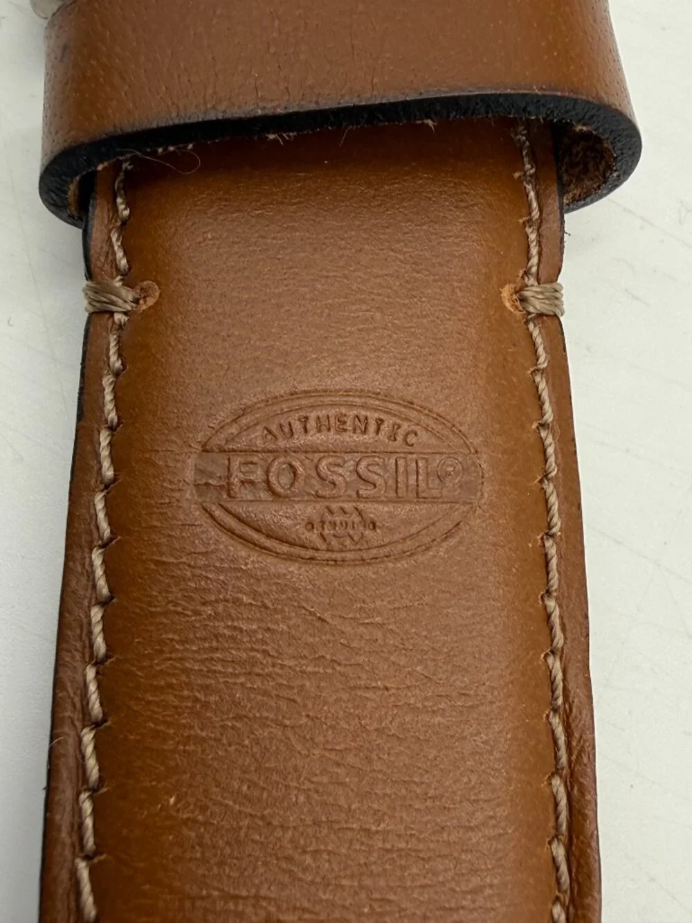 Fossil Genuine Leather Belt Brown Tan Size 38/95 Work Casual Silver Buckle 1.5